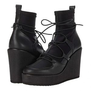 Steve Madden Womens Atomic Leather Slip-On Wedge Platform Boots